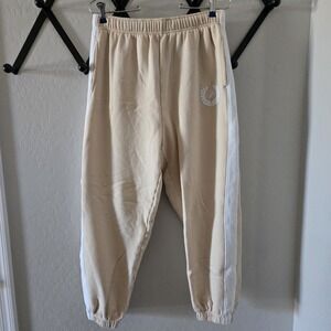 PINK Victoria's Secret Women's Beige Sweatpants White Stripes - Size Medium EUC